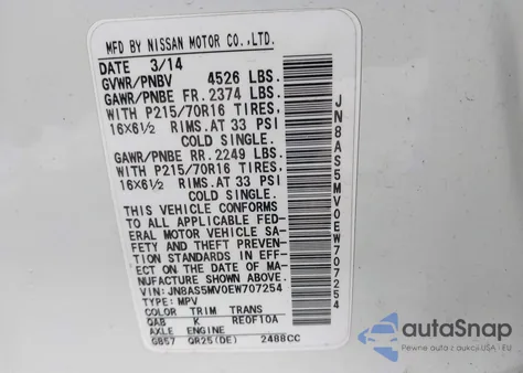 2014 Nissan Rogue Select S from USA, damaged, VIN JN8AS5MV0EW707254